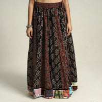 Multicolor - Ajrakh Block Printed 24 Kali Patchwork Cotton Long Skirt 34