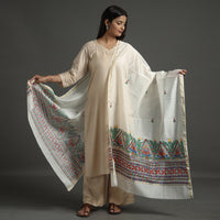 White - Madhubani Handpainted Chanderi Silk Handloom Dupatta 02