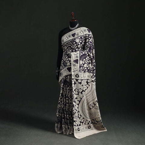 Black - Cotton Saree in Kalamkari Print 09