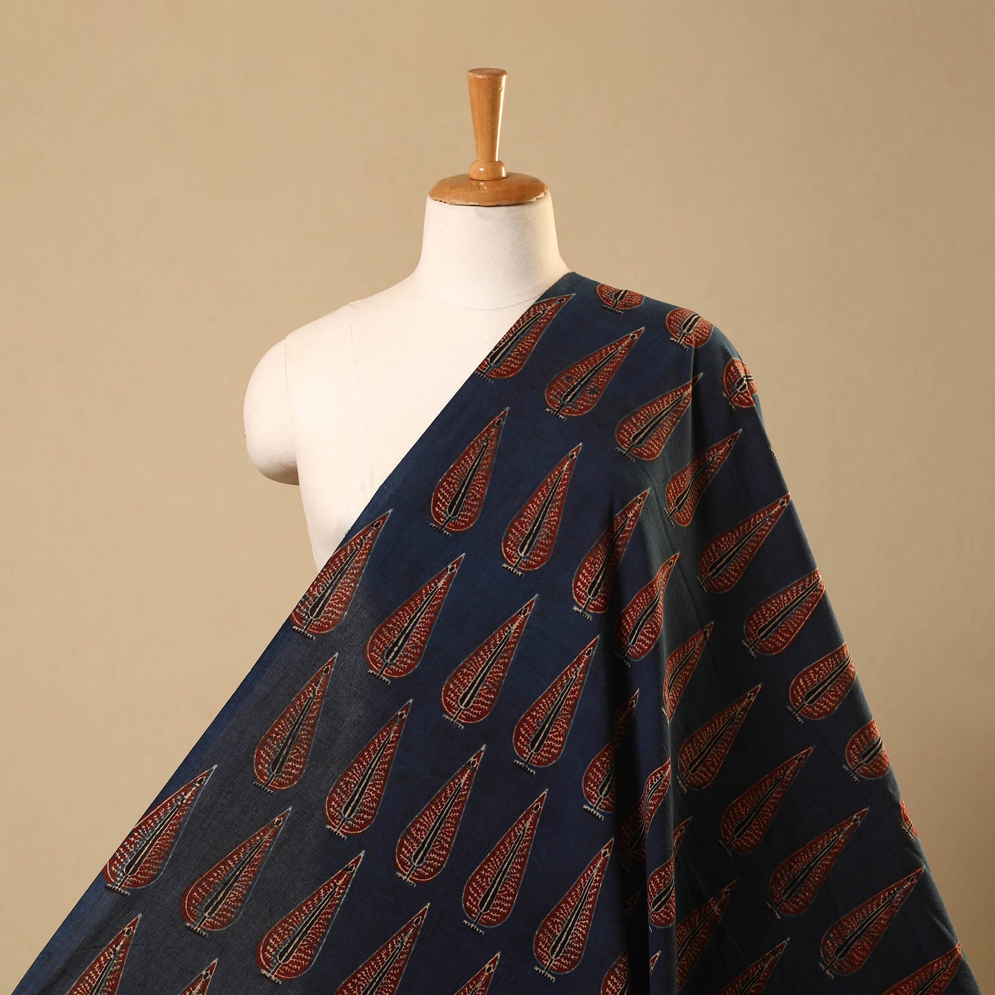 Blue Hand Block Print Cotton Ajrakh Fabric