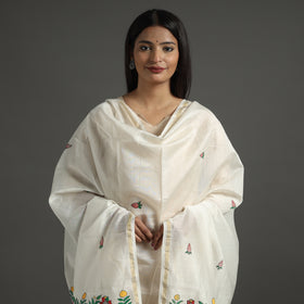 White - handloom chanderi silk handpainted madhubani