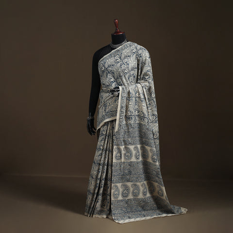 Pedana Hand Block Print Natural Dyed Cotton Kalamkari Saree 28