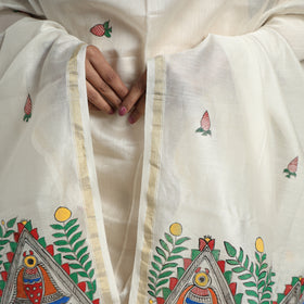 White - handloom chanderi silk handpainted madhubani