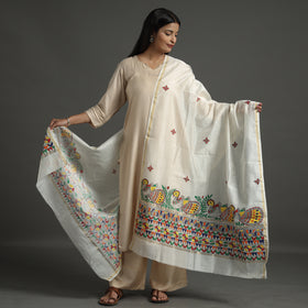 White - handloom chanderi silk handpainted madhubani