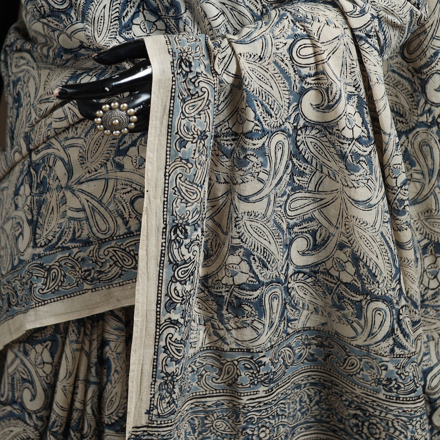 Pedana Hand Block Print Natural Dyed Cotton Kalamkari Saree 28