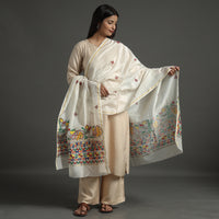 White - Madhubani Handpainted Chanderi Silk Handloom Dupatta 03