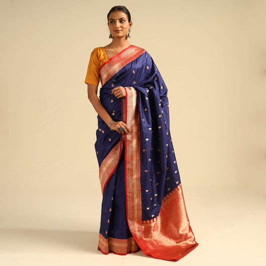 Blue - Banarasi Handloom Pure Katan Silk Kaduwa Zari Buti Saree