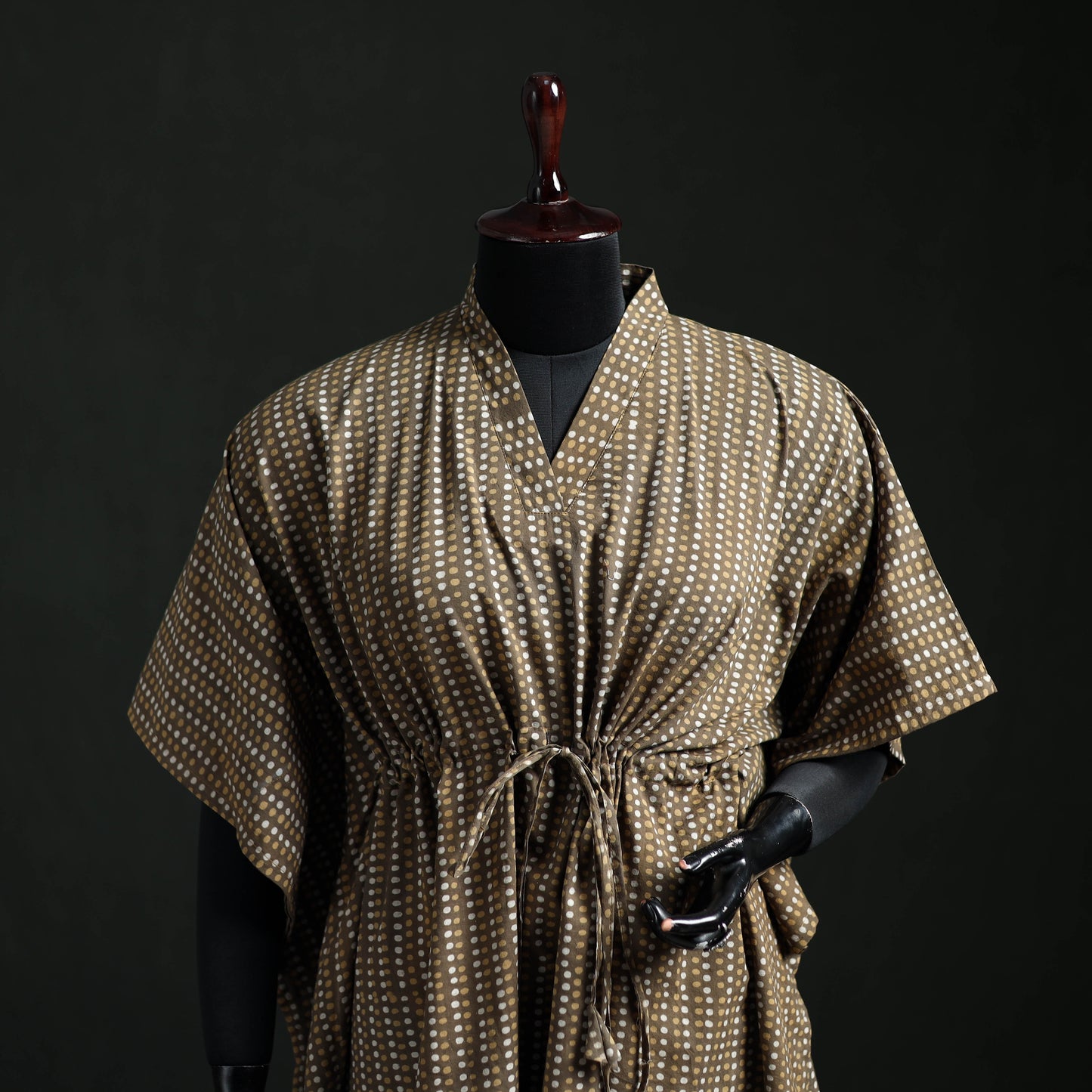 Akola Hand Block Print Natural Dyed Cotton Kaftan (Medium) 06