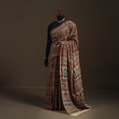 Pedana Hand Block Print Natural Dyed Cotton Kalamkari Saree 29