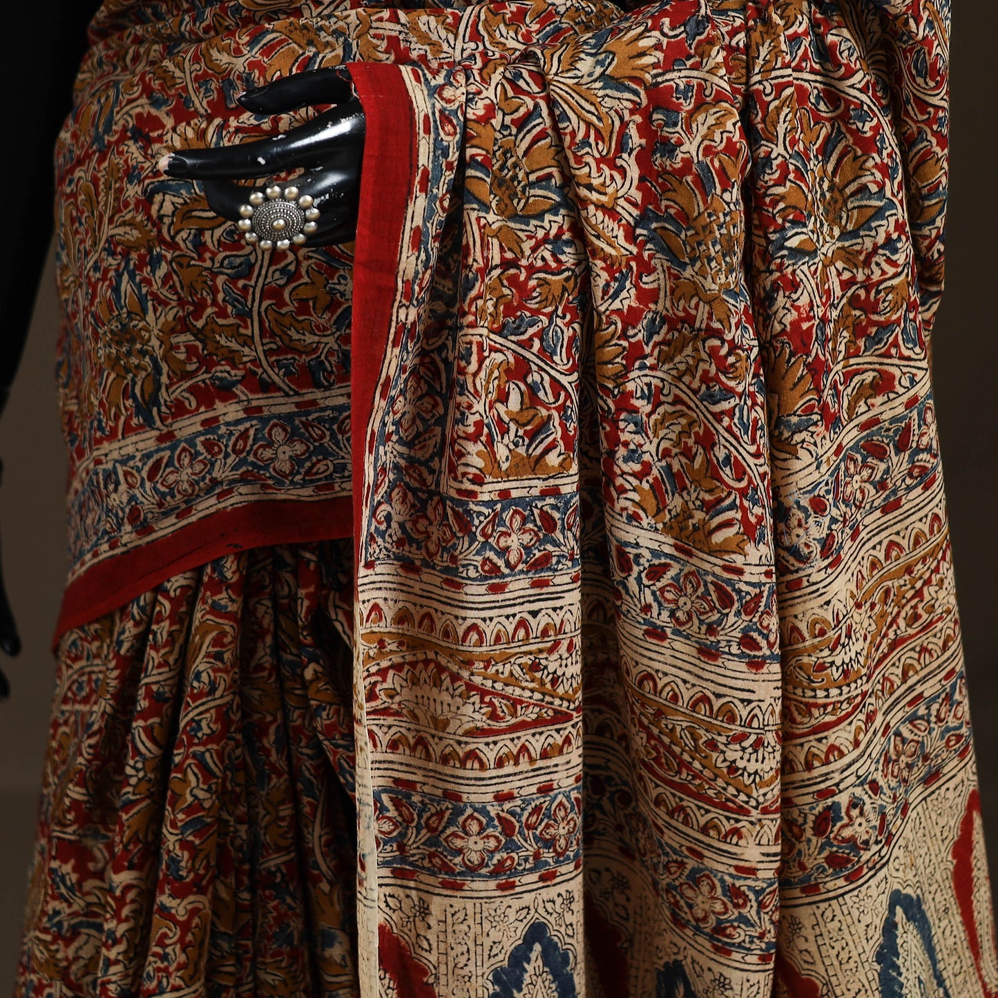 Pedana Hand Block Print Natural Dyed Cotton Kalamkari Saree 29