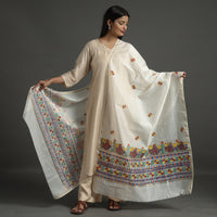 White - Madhubani Handpainted Chanderi Silk Handloom Dupatta 05