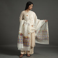 White - Madhubani Handpainted Chanderi Silk Handloom Dupatta 05