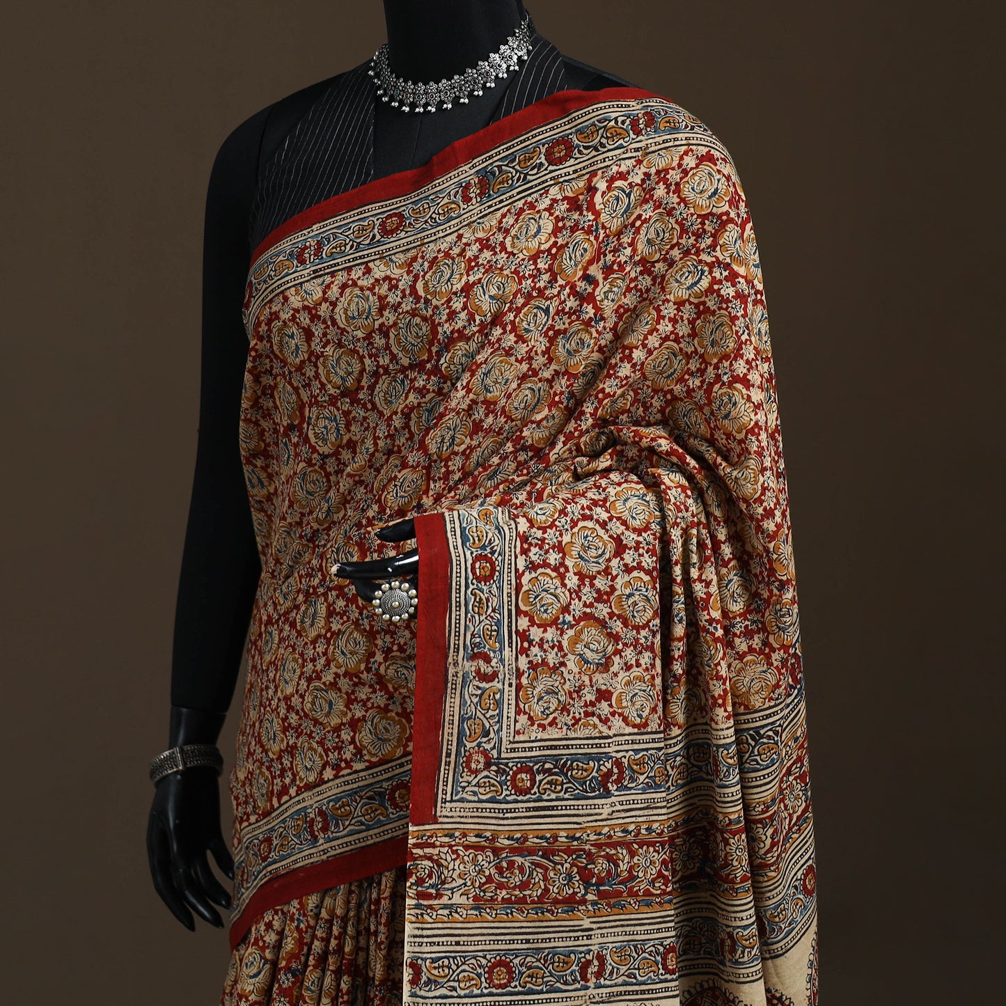 Pedana Hand Block Print Natural Dyed Cotton Kalamkari Saree 30