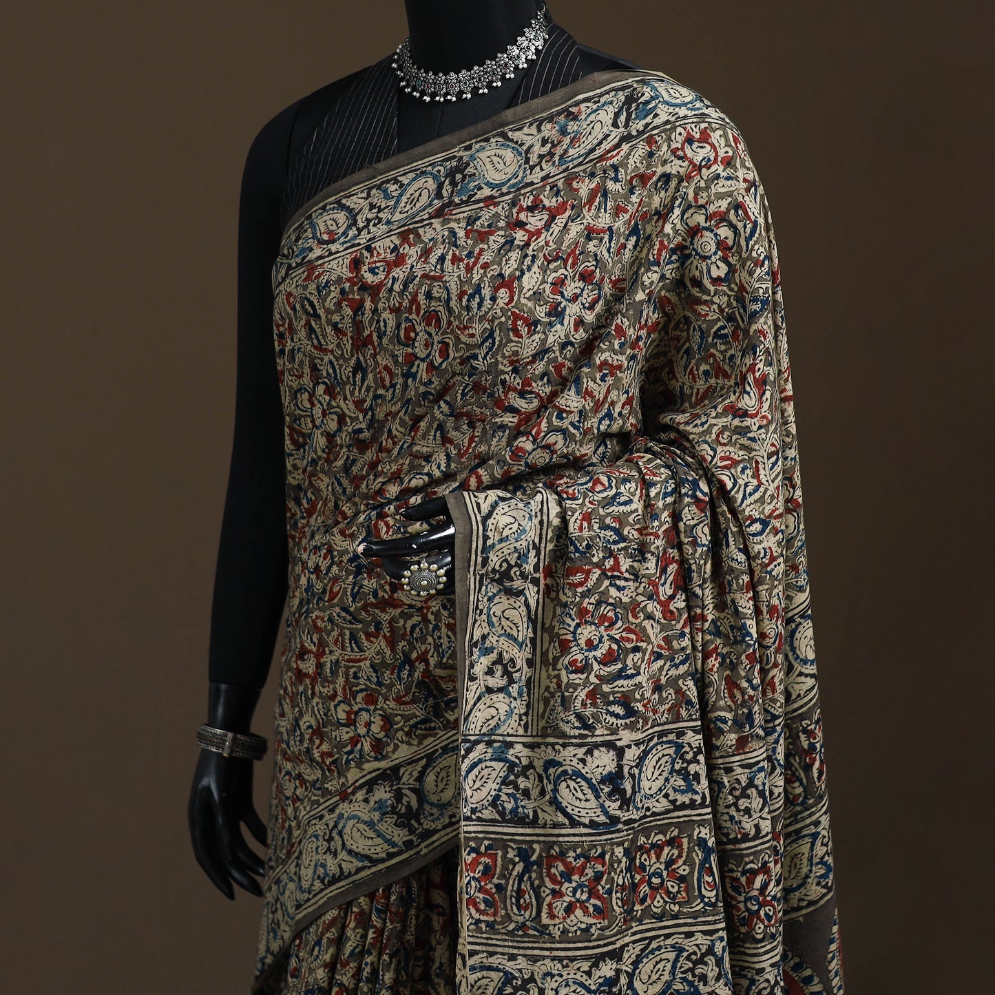 Pedana Hand Block Print Natural Dyed Cotton Kalamkari Saree 31