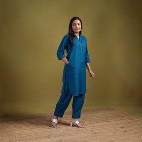 Sequin Work Flex Cotton Plain Straight Kurta with Pant Set for women 15