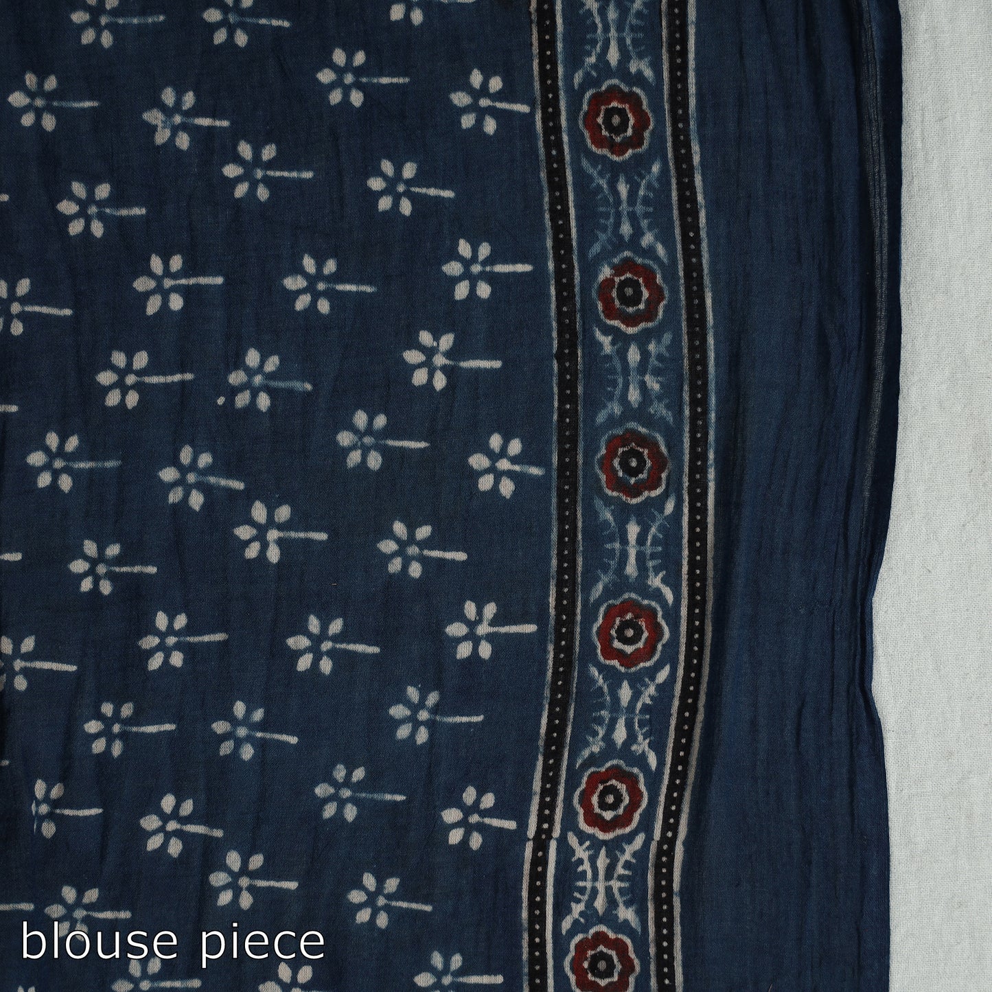 Blue - Ajrakh Block Printed Cotton Natural Dyed Saree with Tassels 07