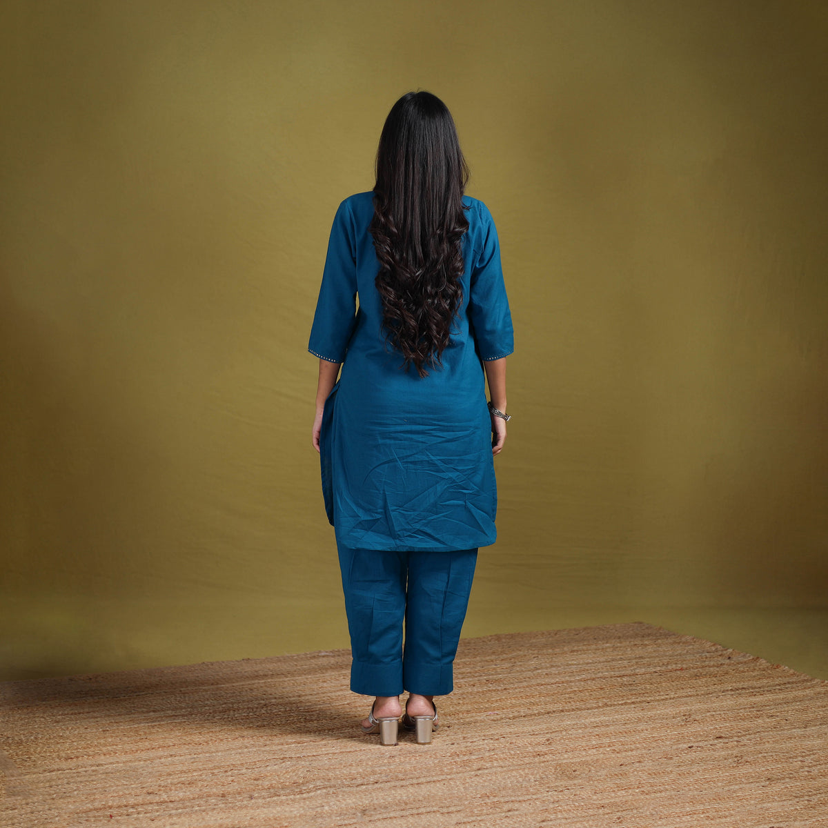 Sequin Work Flex Cotton Plain Straight Kurta with Pant Set for women 15
