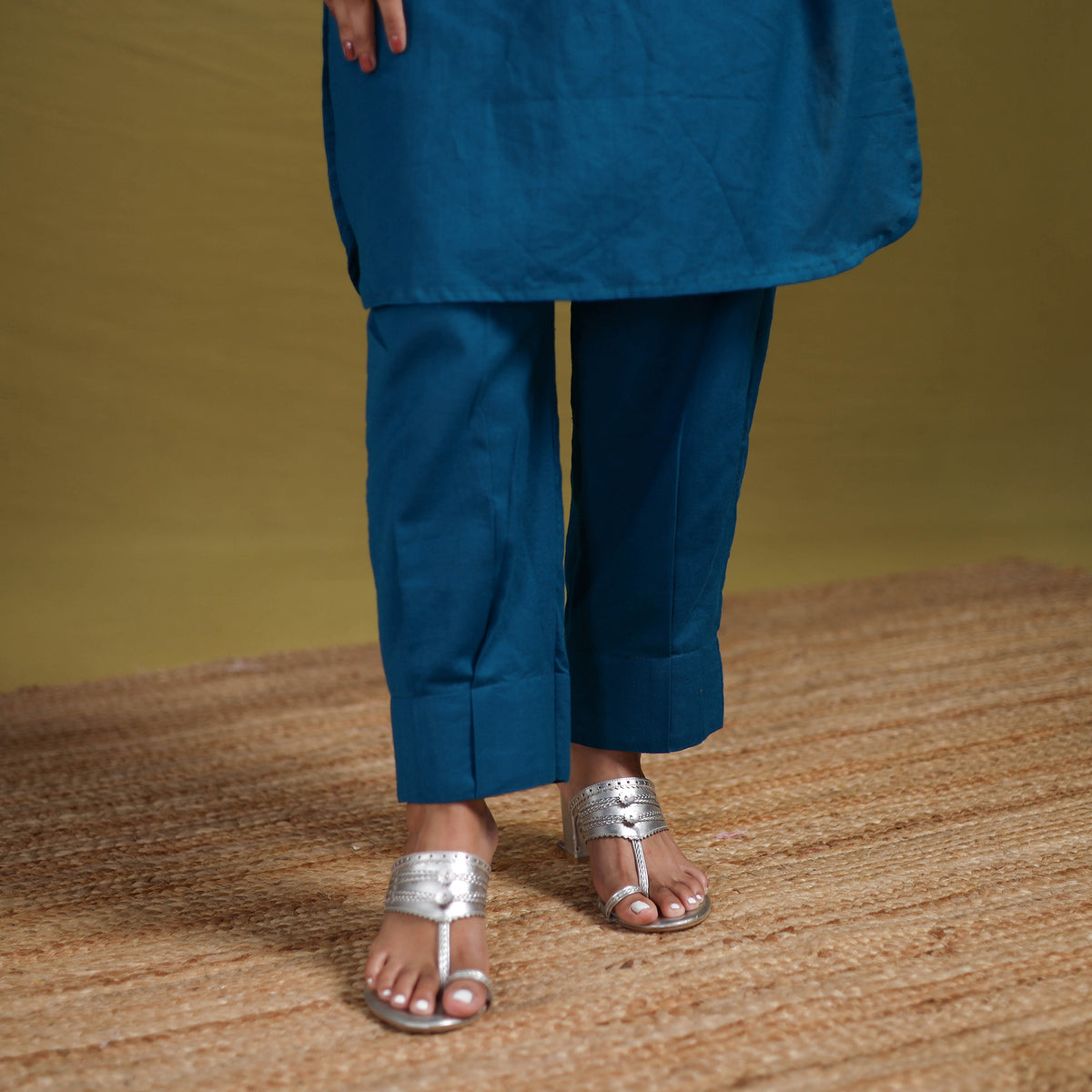 Sequin Work Flex Cotton Plain Straight Kurta with Pant Set for women 15