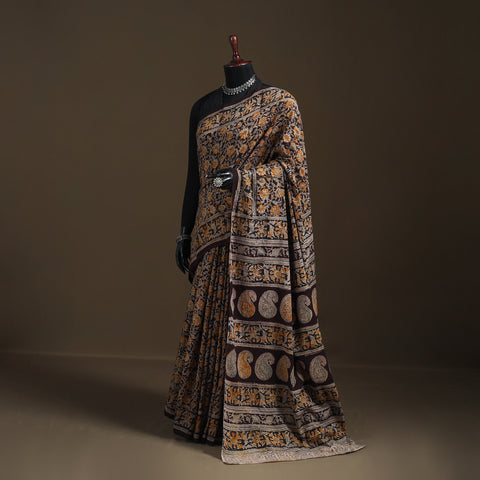 Pedana Hand Block Print Natural Dyed Cotton Kalamkari Saree 33