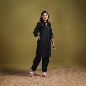 Sequin Work Flex Cotton Plain Straight Kurta with Pant Set for women 08