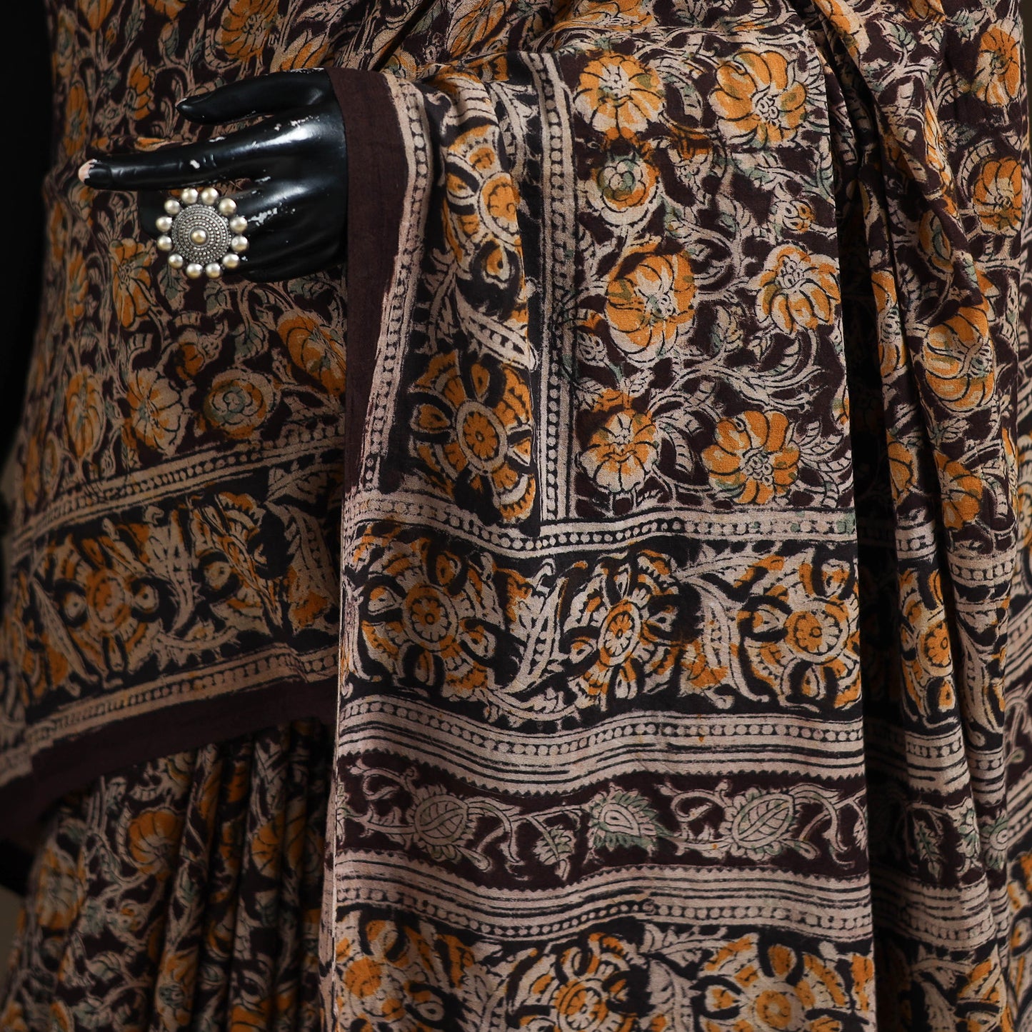 Pedana Hand Block Print Natural Dyed Cotton Kalamkari Saree 33