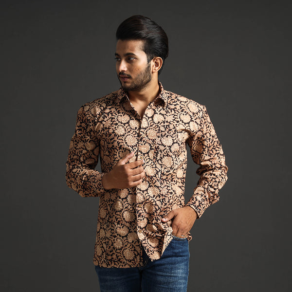 Buy Premium Pedana Kalamkari Block Printed Cotton Men Full Sleeve Shirt ...