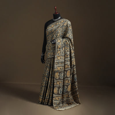 Pedana Hand Block Print Natural Dyed Cotton Kalamkari Saree 34