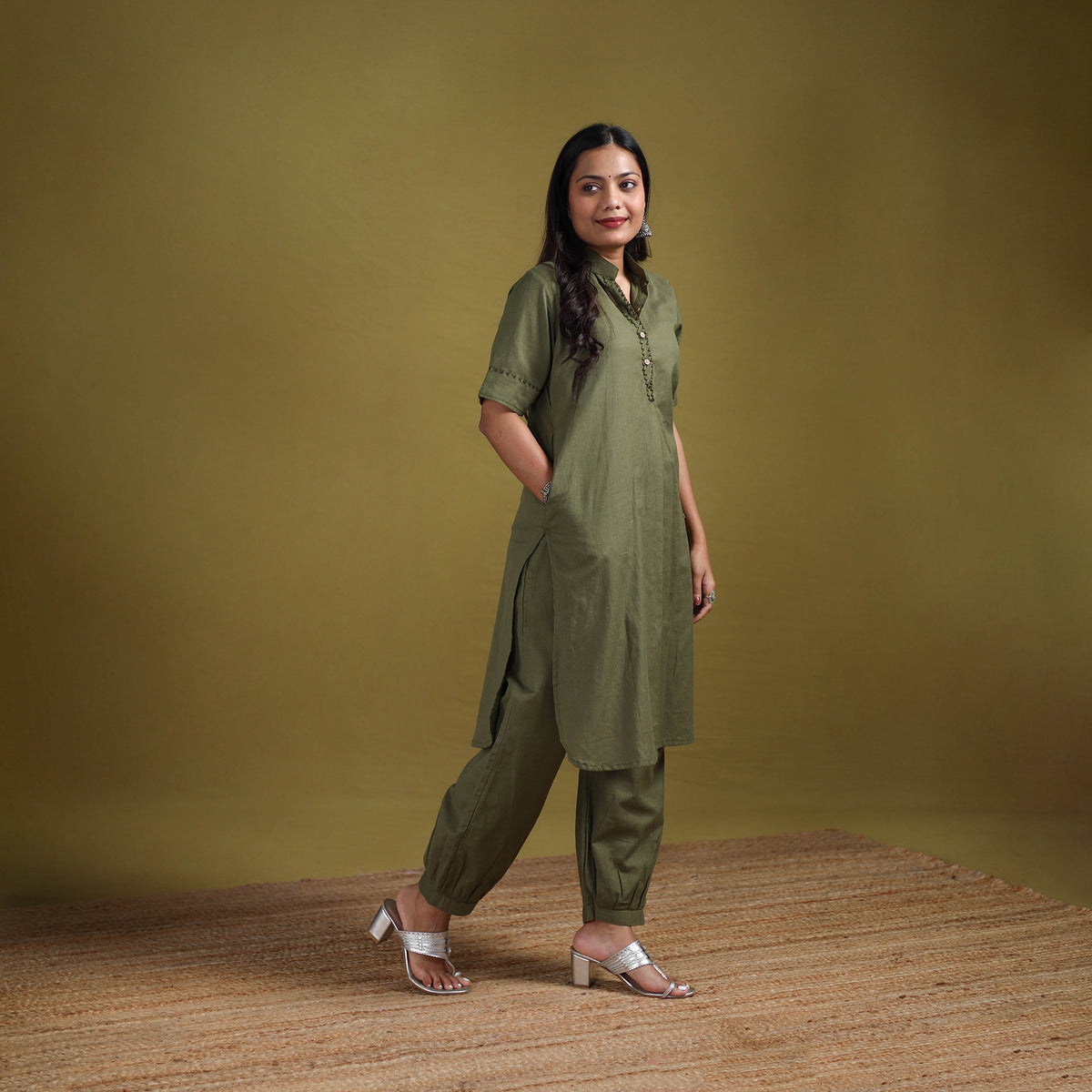 Hand Embroidered Flex Cotton Plain Straight Kurta & Afghani Salwar Set for women 03