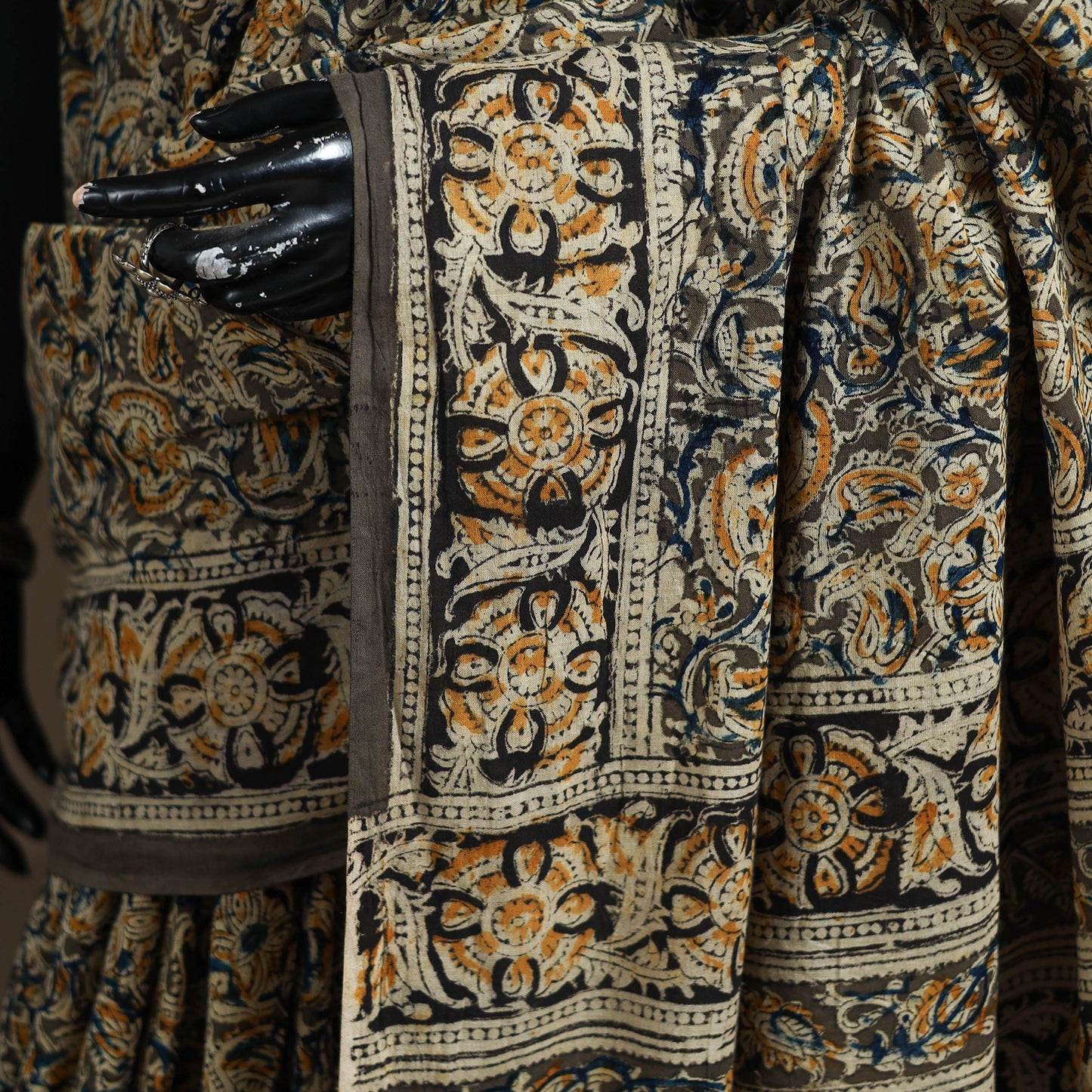 Pedana Hand Block Print Natural Dyed Cotton Kalamkari Saree 34