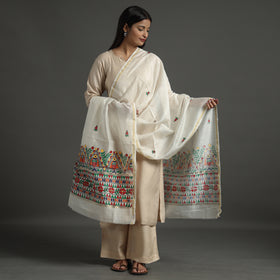 White - handloom chanderi silk handpainted madhubani