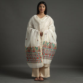 White - handloom chanderi silk handpainted madhubani