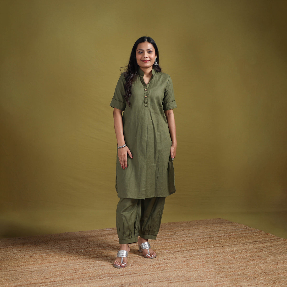 Hand Embroidered Flex Cotton Plain Straight Kurta & Afghani Salwar Set for women 03