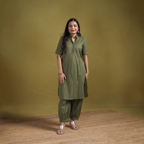 Hand Embroidered Flex Cotton Plain Straight Kurta & Afghani Salwar Set for women 03