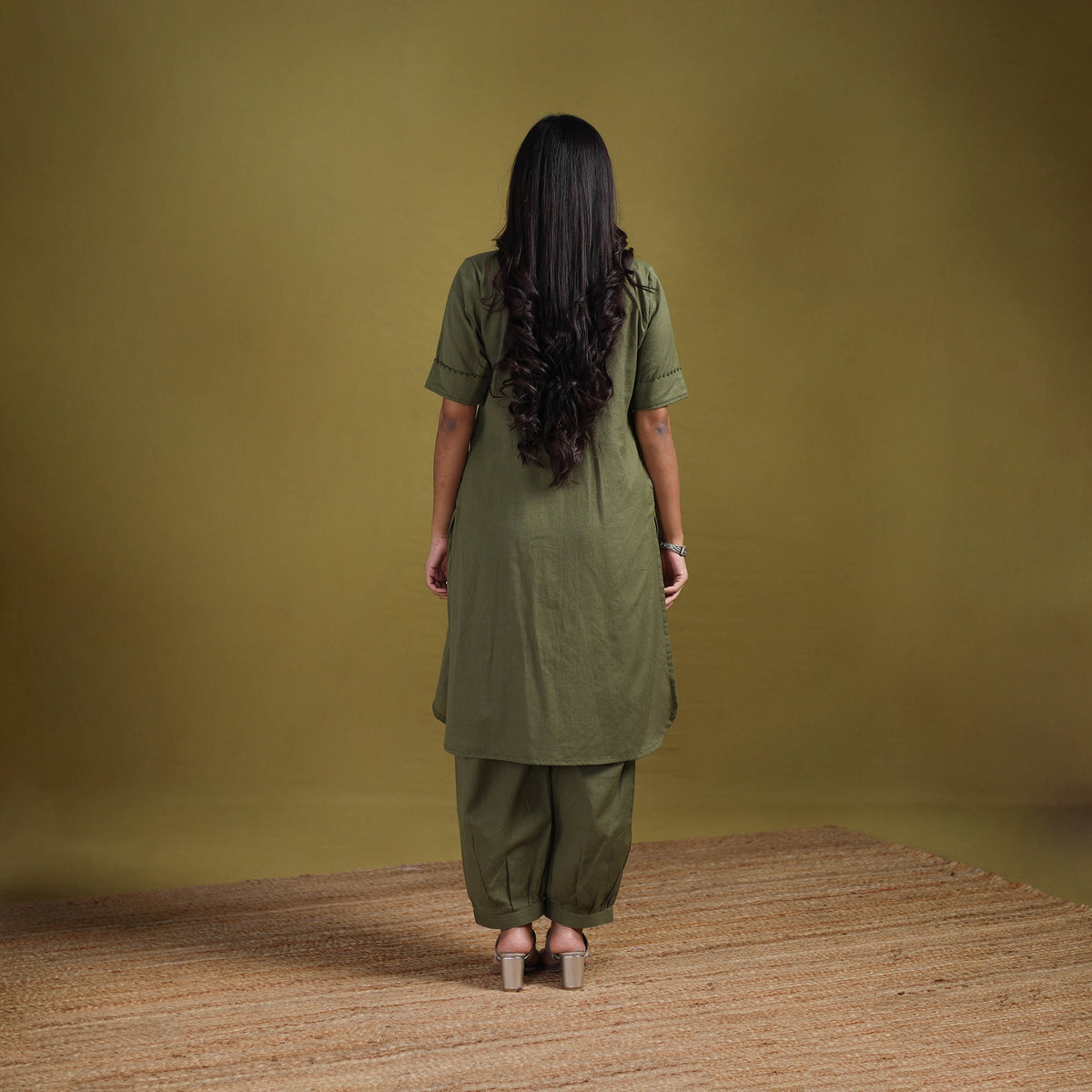 Hand Embroidered Flex Cotton Plain Straight Kurta & Afghani Salwar Set for women 03