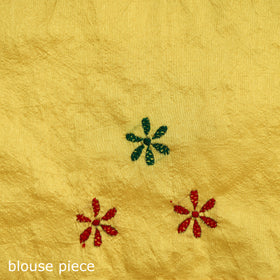 Yellow - Bengal Nakshi Kantha Hand Embroidered Silk Saree 04