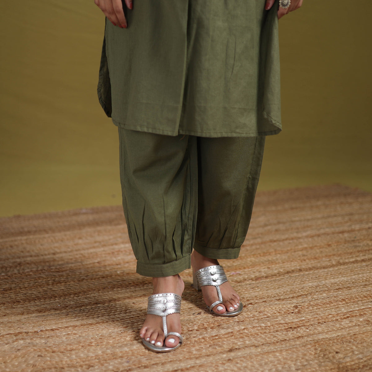 Hand Embroidered Flex Cotton Plain Straight Kurta & Afghani Salwar Set for women 03