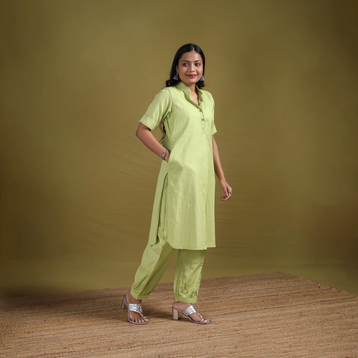 Hand Embroidered Flex Cotton Plain Straight Kurta & Afghani Salwar Set for women 02