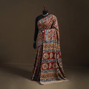 Red - Pedana Hand Block Print Natural Dyed Cotton Kalamkari Saree 36