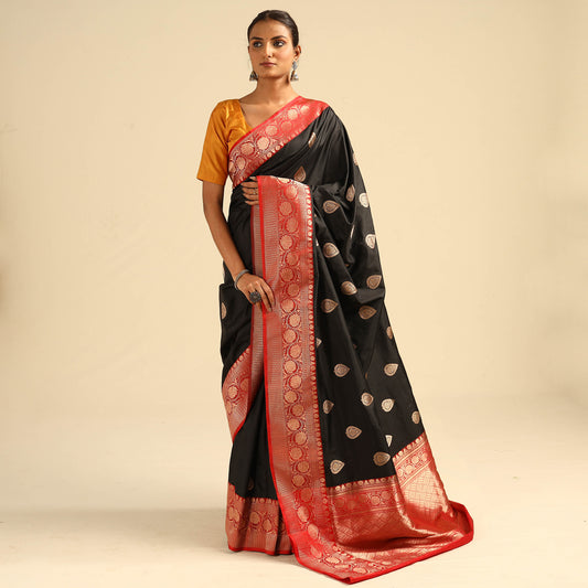 Black - Banarasi Handloom Pure Katan Silk Kaduwa Zari Buti Saree