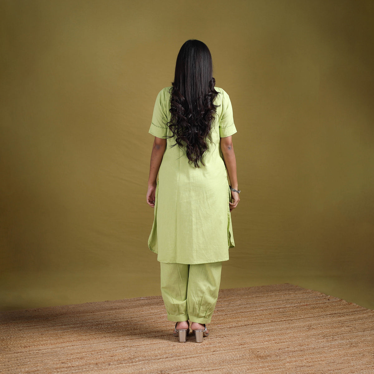 Hand Embroidered Flex Cotton Plain Straight Kurta & Afghani Salwar Set for women 02