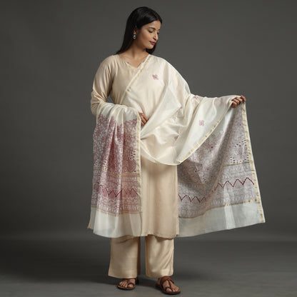 White - Madhubani Handpainted Chanderi Silk Handloom Dupatta 14