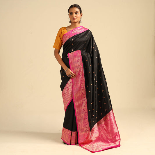 Black - Banarasi Handloom Pure Katan Silk Kaduwa Zari Buti Saree