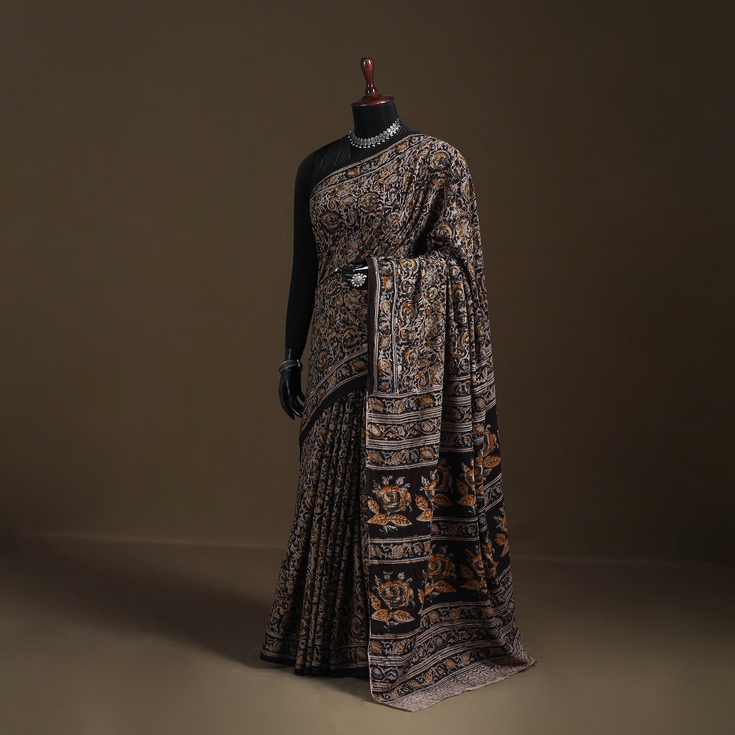 Pedana Hand Block Print Natural Dyed Cotton Kalamkari Saree 37
