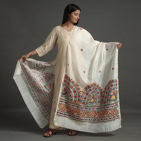 White - handpainted chanderi silk handloom madhubani