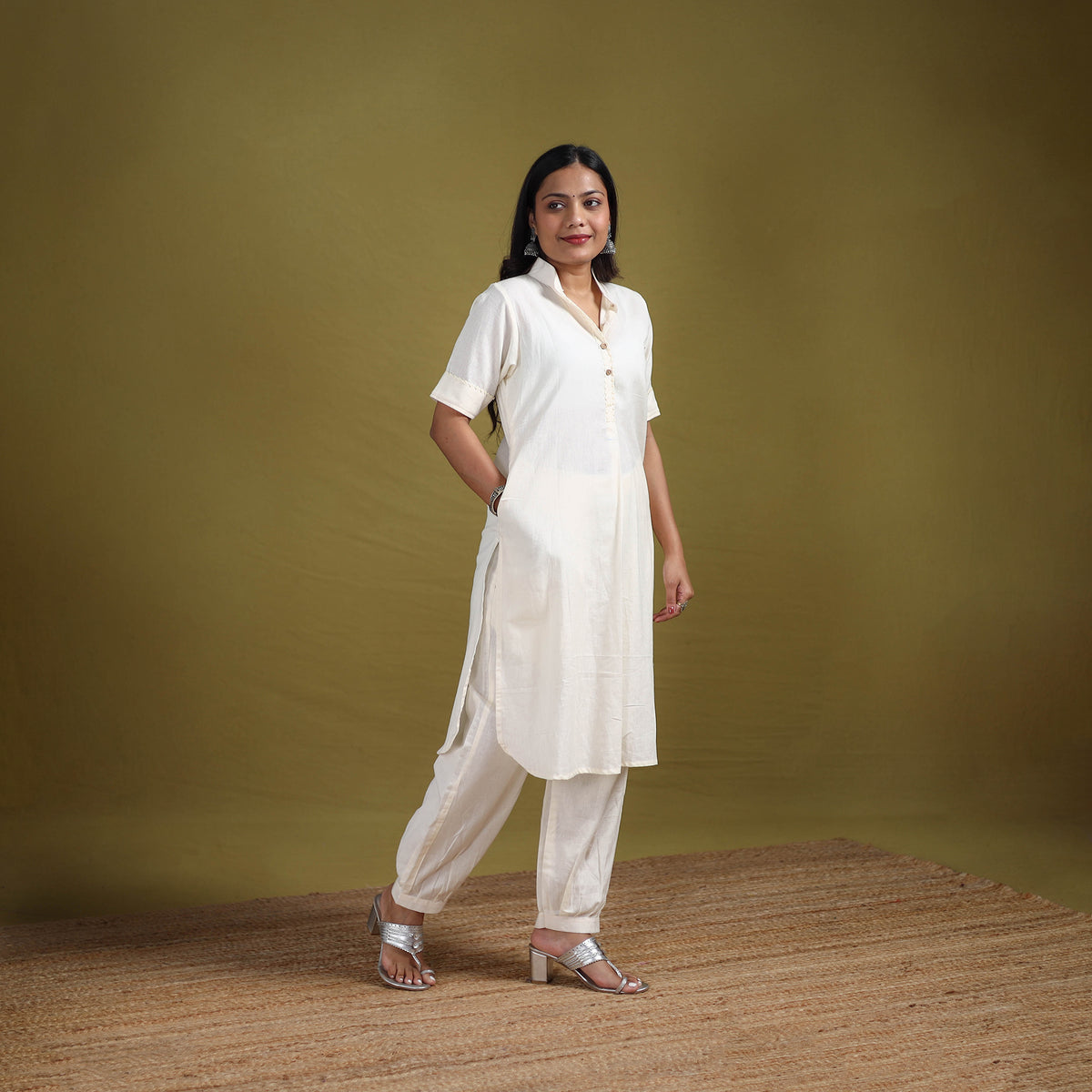 Hand Embroidered Flex Cotton Plain Straight Kurta & Afghani Salwar Set for women 01