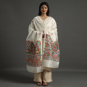 White - handpainted chanderi silk handloom madhubani