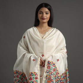White - handpainted chanderi silk handloom madhubani
