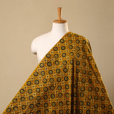Yellow Hand Block Print Cotton Ajrakh Fabric