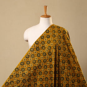 Yellow Hand Block Print Cotton Ajrakh Fabric