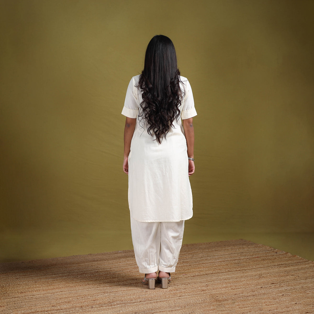 Hand Embroidered Flex Cotton Plain Straight Kurta & Afghani Salwar Set for women 01